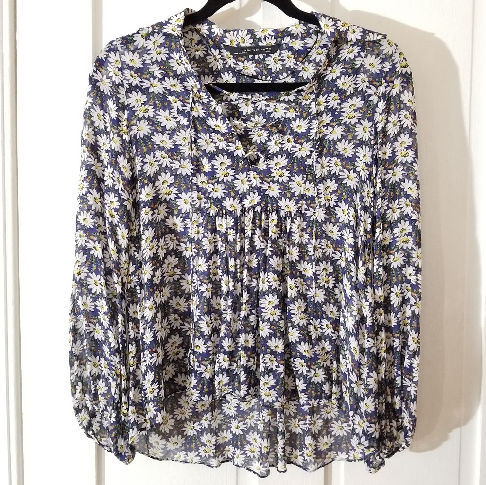 Zara Daisy Print Boho Peasant Blouse